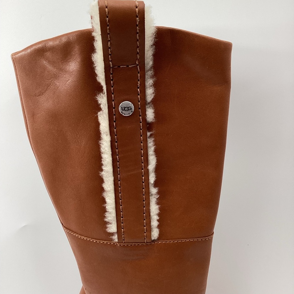 UGG Women's Tall Tan Leather Heeled Boots - Picture 16 of 16